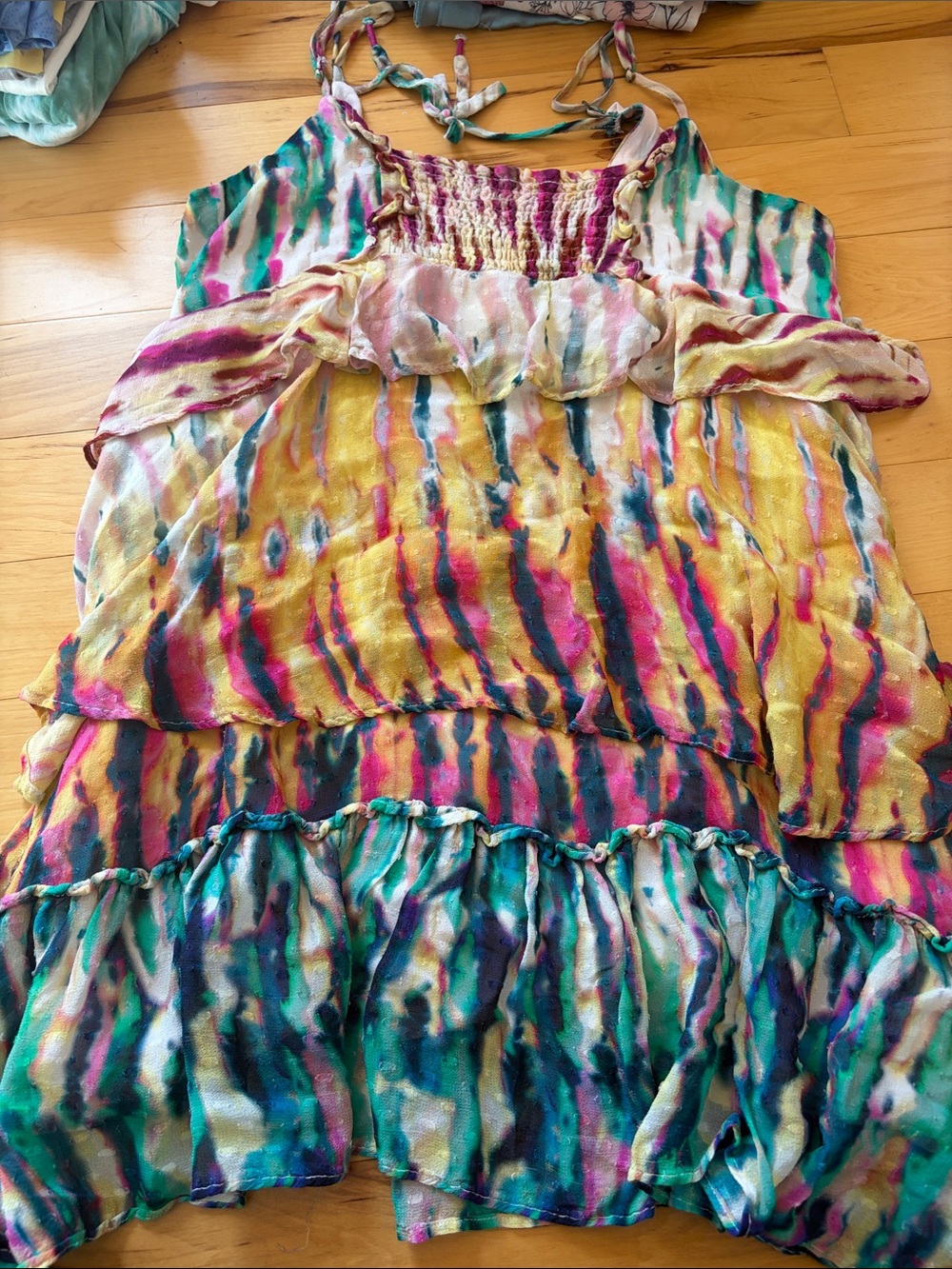 Anthropologie Multicolor Tie-Dye Ruffle Tiered Midi Dress